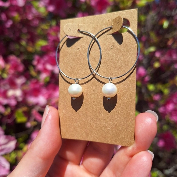 Freshwater Pearl Hoop Earrings ~ Artisan Jewelry - Picture 6 of 7